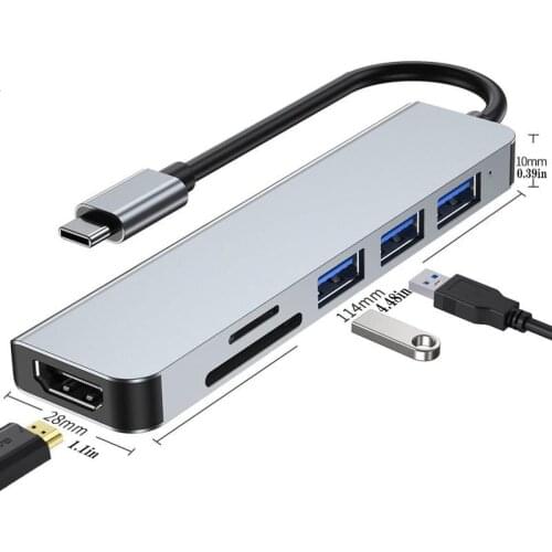 6 In 1 Docking Station Type C To HDMI-Adapter 3 USB C Hub with Hub 3.0 TF SD Reader Slot PD for MacBook Pro/Air/Huawei Mate