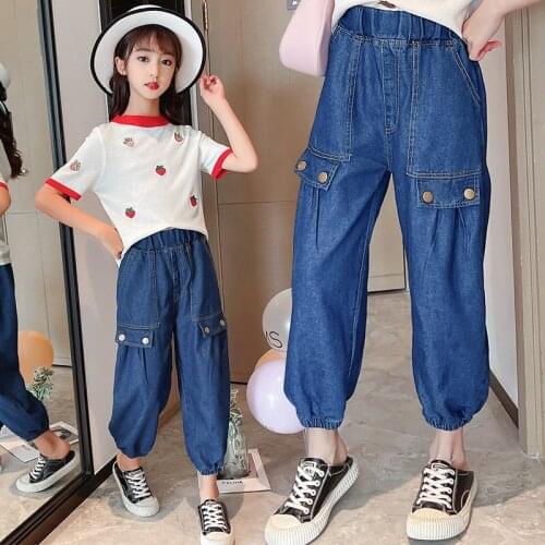 Kids Casual Clothing Children Pants Summer Cargo Pants Soft Cotton Denim Jeans Kids Sports For Boys Girls Ankle Length Trousers
