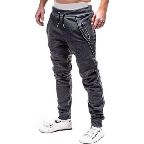 Men Pants Casual Elastic Waist Drawsting Pockets Long Slacks Cotton Blended Solid Long Trousers Men Clothing Daily Sweatpants