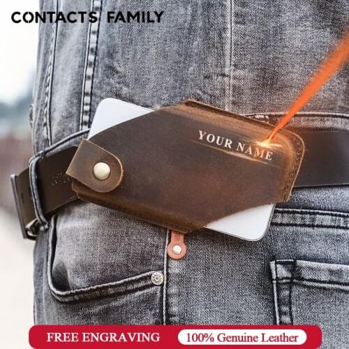 CONTACTS FAMILY 100% Genuine Leather Men Cellphone Loop Holster Case Belt Waist Bag Phone Wallet Anti-theft Portable Wallet