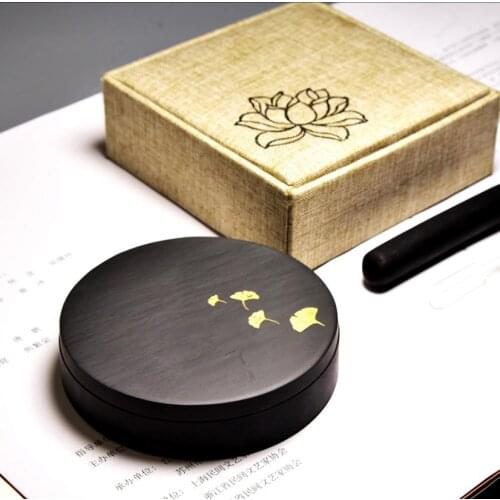 1pc Portable She Ink Stone Apricot Leaf Dandelion Pattern Inkstone with cover Inkslab Calligraphy Painting Tool