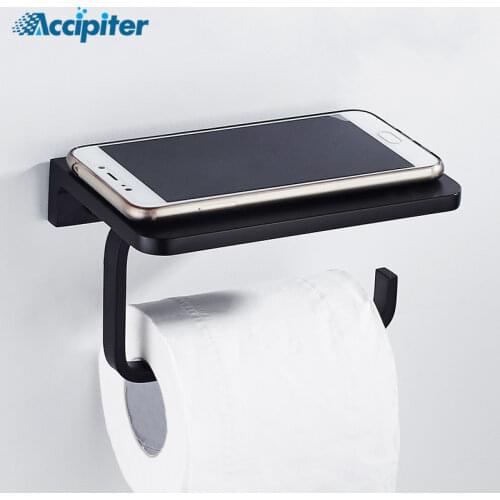 Nail Free Toilet Paper Holder With Phone Shelf Towel Roll Rack Phone Shelf With Hooks Wall Mounted metal Toilet Paper shelf