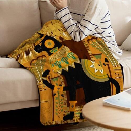 Egypt Black Cat Totem Retro Throw Blanket Warm Soft Blanket Bedroom Sofa Supplies Blankets For Bed Sofa