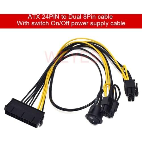 ATX Power 24Pin to Dual 8 Pin (6+2 Pin) On/Off Switch Cable PCIe 6Pin 8Pin Male to 24 Pin Female Power Supply Cable