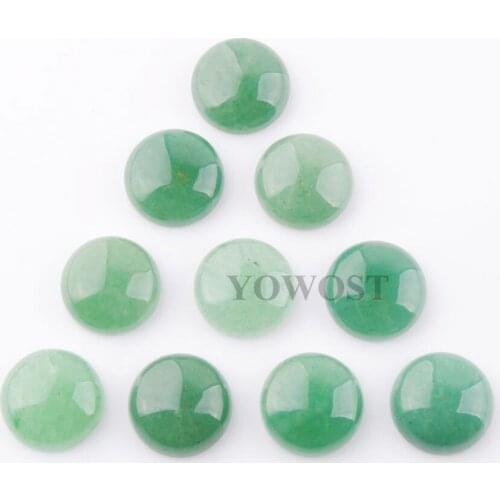14mm 20Pcs/lot Natural Aventurine Gem stone Cameo Round Flat Back Stone beads no hole Cabochon CAB For DIY Jewelry Making QU3271
