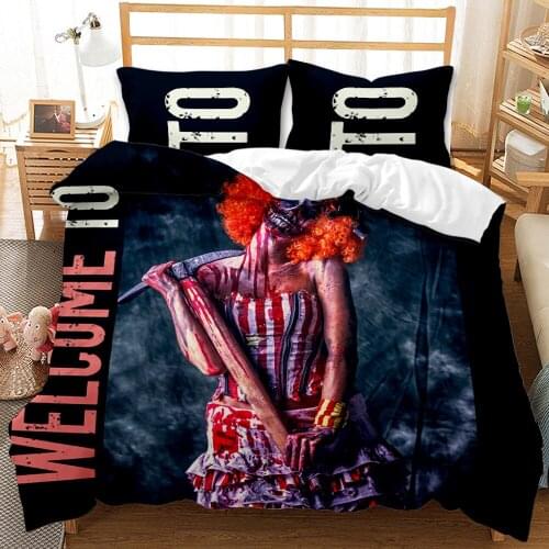 Skull Clown Bedding Set King Size Grim Reaper Black Skullcandy Duvet Cover for Adults Double Bed 3D Quilt Home Bedroom Decor