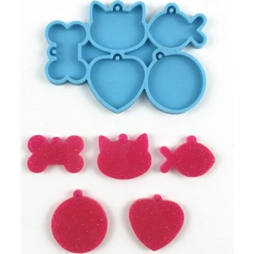 Heart shaped round Animal Pendant silicone mold DIY dog tag \ cat Tag Pendant decorative epoxy resin mold