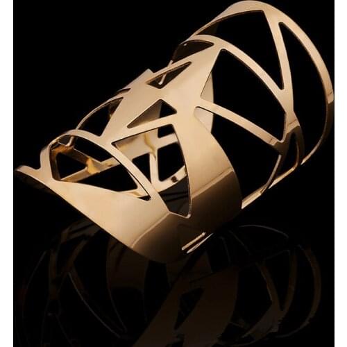 Geometric Hollow Statement Jewelry Shiny Faceted Alloy Large Opened Cuff Bangles & Bracelets For Women Manchette