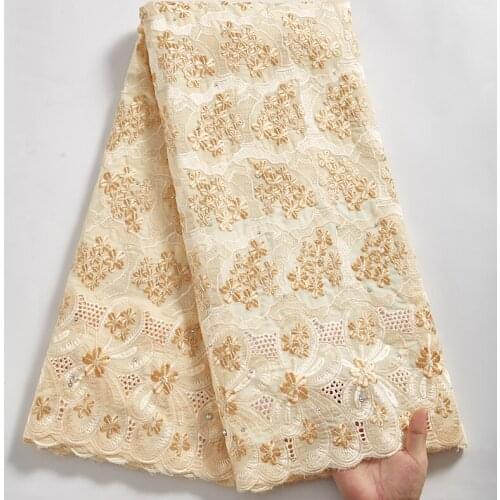 SJD LACE Gold African Cotton Lace 2021 Swiss Cotton Voile Fabric Flowers Embroidery Sweing Fabric For Wedding Women Dress A 2498