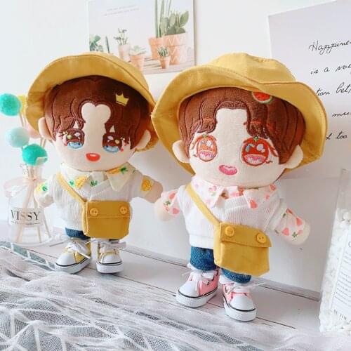 DIY 20cm Doll Plush Dolls Clothes vest shirt shoes Fisherman hat suit Toys Dolls Accessories Sean Xiao EXO Idol Dolls Gift