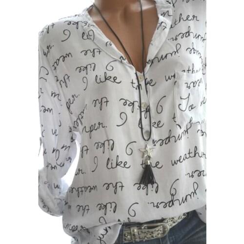 70% Hot Sell Fashion Sexy Lady Letter Print Long Sleeve V Neck Casual Loose Shirt Blouse Top