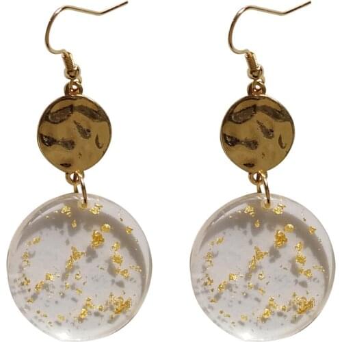 Fashion jewelry high quality gold metal geometry round resin disc Dangle korean earrings