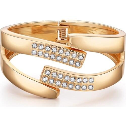 ORNAPEADIA Fashion Bracelet Wholesale Jewelry Popular Exquisite Diamond-studded Smooth Gold-plated Spring Open Bracelet