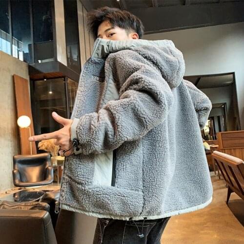 Fall and winter in the new trend of mens jacket to add flocking to thicken the lambs wool coat menswear autumn outfit H