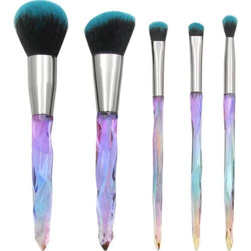 5Pcs/Set Transparent Crystal Rhinestone Handle Makeup Brush Set Loose Powder Eye Brush Cosmetic Colorful For Make Up Tool