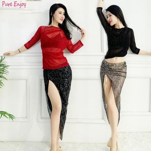 NEW Yarn Belly Dance Set Women Short Sleeved Deep V Collar top or Skirt Belly Dance Suit Women dance Exercise Set
