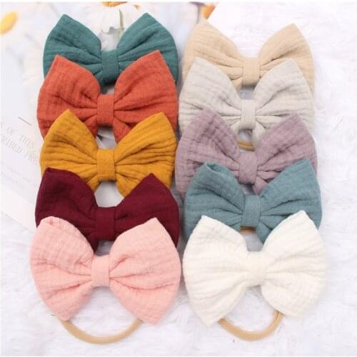 New Arrival 100% Cotton Big Bowknot Elastic Nylon Girly Kids Hair Accessories Headband