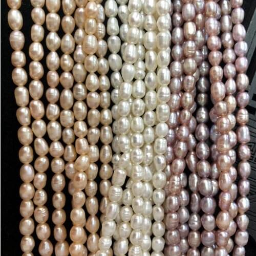 NEW Natural 6-7mm 5pcs Freshwater White pink purple Pearl Jewelry loose beads 14"