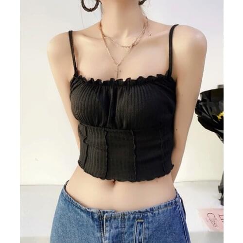 Tight-fitting threaded lace sling for inner and outer wear, short slim slimming temperament halter top women