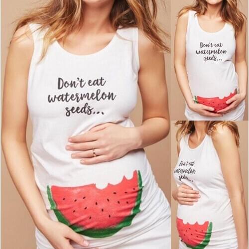 Maternity wear summer pregnant women vest O-neck sleeveless funny do not eat watermelon seed print T-shirt pregnant women