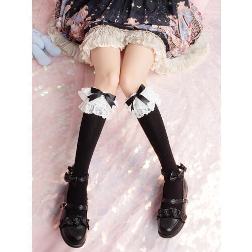 Origional Lolita Stockings Lolita Lace Multi-Layer Lace Bow Cotton Stockings
