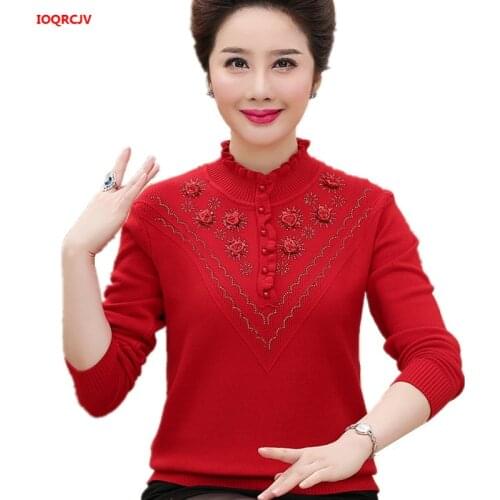 Autumn Winter Middle-aged Womens Pullover Sweater Plus size 4XL Loose Ruffle Turtleneck Sweater Warm Female Pullover Casual Tops