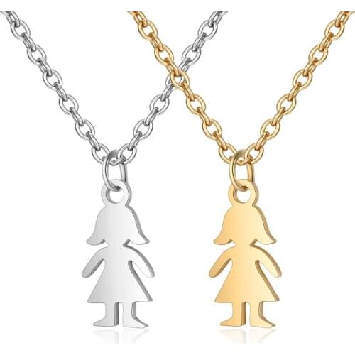 Fashion Jewelry Stainless Steel High Polished Little Girl Pendant Necklace with 40+5cm Chain for Women