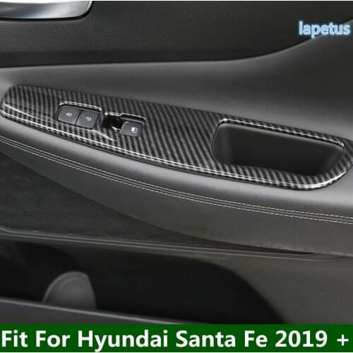 Lapetus Side Door Handle Panel Surround Window Lift Switch Cover Trim For Hyundai Santa Fe 2019 - 2021 Carbon Fiber Accessory