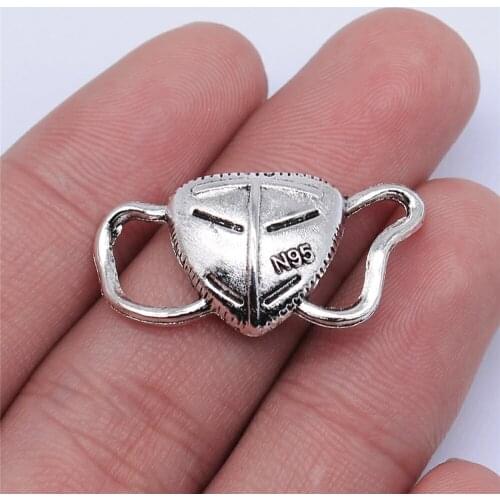 Tristana 20pcs 31x15mm Antique Silver Color Mask Connector Charms For Jewelry Making DIY Jewelry Findings