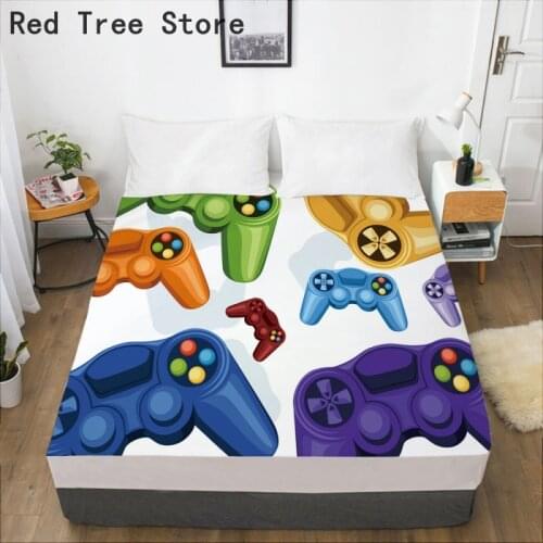 Bedding Linens Video Game Controller Pattern Print Fitted Sheet For Single Double Bed Mattress Cover Bedroom Decor Home Textile