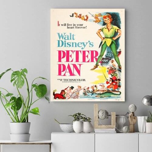 Peter pan (rko 1953) poster de seda de filme vintage pintura decorativa 24x32 Polegada wall pictures for living room