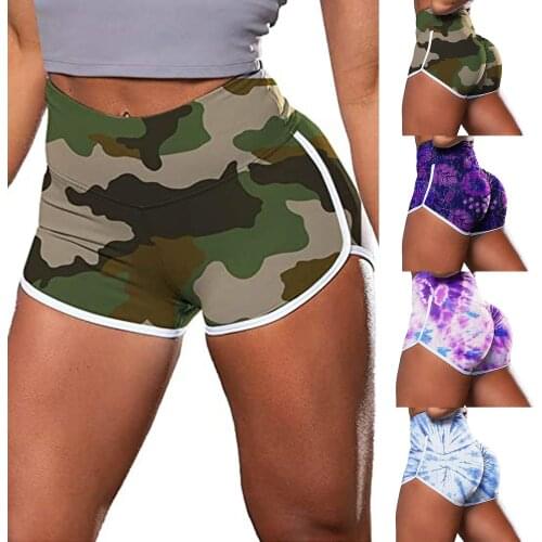Yoga Pants Sexy Push Up Legging Women Tie-dye Printing Sports Fitness Shorts Ladies Sweatpant Mini Trouser