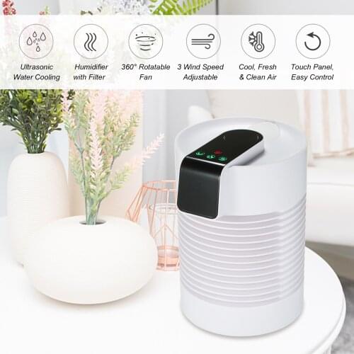 Ultrasonic Air Cooler&Humidifier Touch Control Mini Air Conditioner 360-degree Rotatable Personal Desktop Air Cooler Humidifier