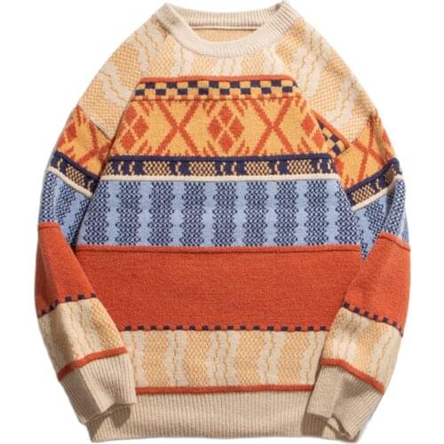 Vintage Sweater Striped Knitted Sweater 2020 Harajuku Sweater Oversize Pullover Casual Cotton Men Clothing Sweater Loose Cotton