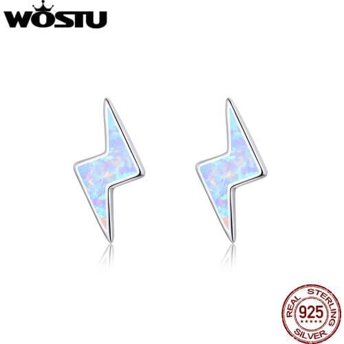 WOSTU Authentic 925 Sterling Silver Bright Lightning Opal Stud Earrings For Women Tiny Earrings Fashion Party Jewelry CQE860