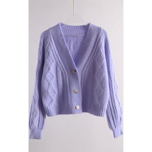 2021 Women Short Knitted Cardigans Sweater Fashion Autumn Long Sleeve Loose Coat Casual Female Button V Neck Solid Tops Q718