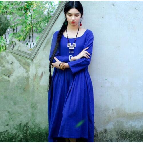 2020 Spring Autumn women long sleeve cotton linen dress,comfortable soft Vintage dress,plus size dress tops S- 5XL 6XL Vestidos
