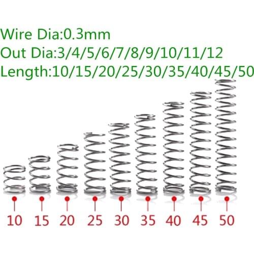 1000pcs 0.3*2*L Wire diameter 0.3mm Outer diameter 2mm Stainless Steel Micro Small Coil Compression spring length 5mm-50m