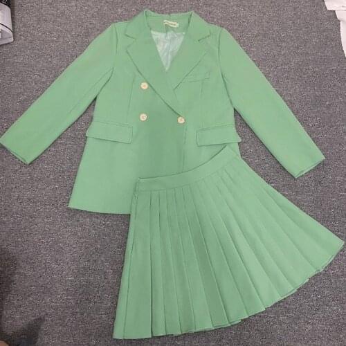 2021 Fanco Fashion Women Blazer and Pleated Skirt Set Long Sleeve Office Lady Solid Color Two Piece Suit Business Plus Size 3XL
