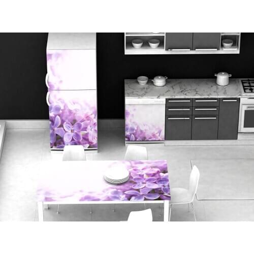 3D Self Adhesive Table Refrigerator Wrap Beautiful Purple Flowers Freezer Sticker Kids Art Fridge Door Cover Wallpaper Kitchen