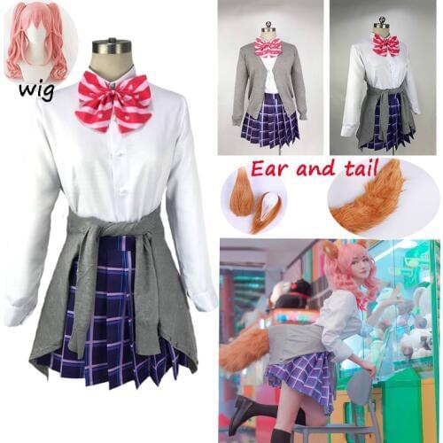 8PCS Fate EXTELLA CCC FGO Fate Grand Order Tamamo no Mae Maid JK School Uniform Shirt Cardigan Dress Anime Cosplay Costumes wigs