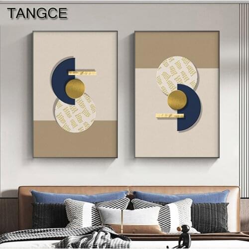 Abstract Golden Geometric Art Pattern Canvas Print Posters Modern Gold Foil Wall Paintings Pictures for Living Room Home Decor