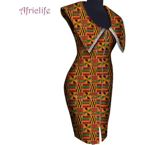 Cover Knee African Traditional Clothing for Women Dashiki Zipper Dress 2021 Collar with Gliter Elegant Lady Party Clothes WY8601