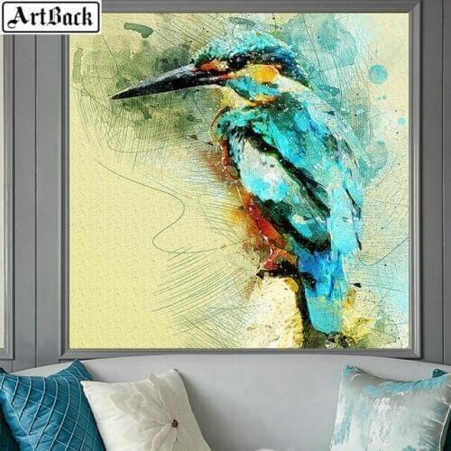 Watercolor Kingfisher Diamond Mosaic 5d Diamond Painting Hand Embroidered Animal Picture Crafts Sticker