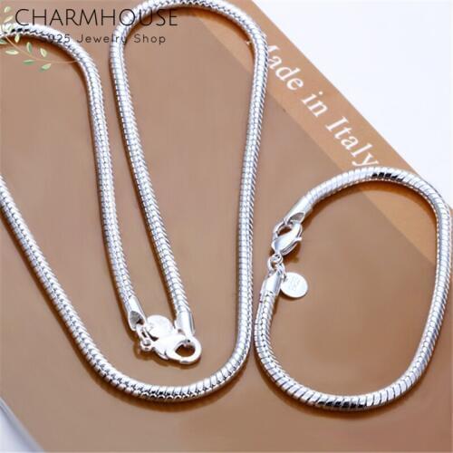 Charmhouse Silver 925 Jewelry Sets For Men 4mm Snake Chain Necklace Bracelet Collier Pulseira 2Pcs Costume Jewelery Set Bijoux