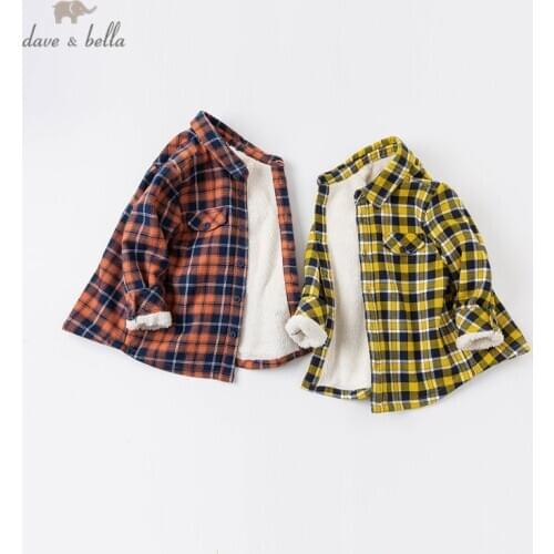 DKH16130 dave bella 5Y-13Y winter baby boys long sleeve shirts children plaid pockets padded shirt kids boutique clothing