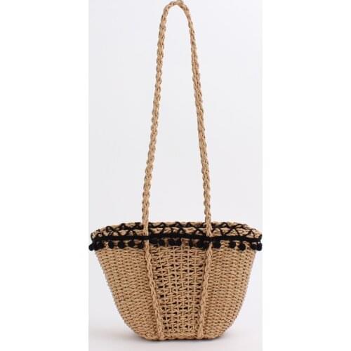 Women Beach Straw Basket Shoulder Handbag Rattan Wicker Woven Bohemia Tote Large Capacity Female Tassel Design Travel Shpper Bag