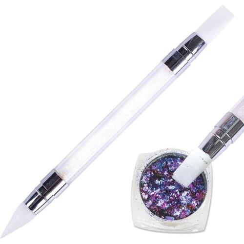 Dual-ended 2 Ways Silicone Nail Art Sculpture Pen 3D Carving DIY Glitter Powder Liquid Manicure Dotting Brush Nail Embossing Pen