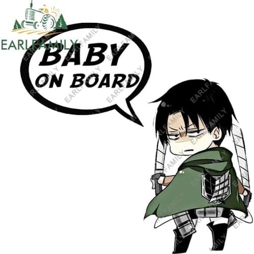 EARLFAMILY 13cm x 13cm for Baby On Board Attack on Titan Levi Ackerman Car Stickers Sunscreen Vinyl Decals Windows Helmet Decor