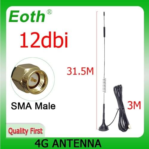 Eoth 4G LTE Antenna 10dbi SMA Male Connector Aerial 698-960MHZ 1700-2700Mhz IOT magnetic base 60CM CABLE Sucker Antena Antenne